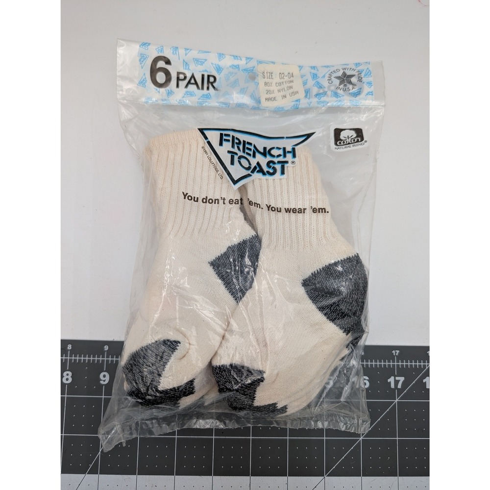 French Toast Kids Crew Socks 2-4 6 Pair Pack Made in USA White Black